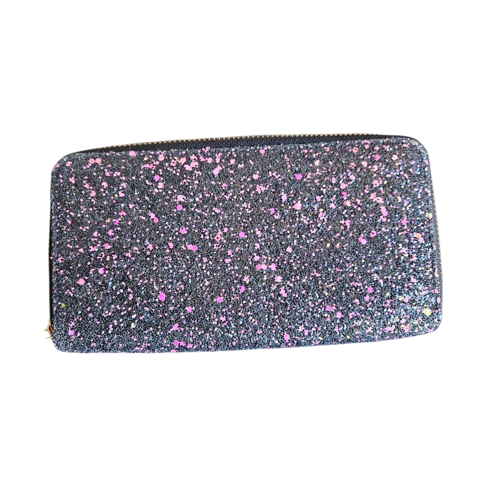Glitter Zip-Around Wallet in Black with Pink Speckles NWOT - Picture 3 of 5